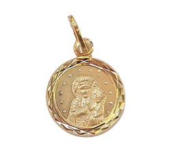 Złoty medalik 585 okrągły Matka Boska chrzest