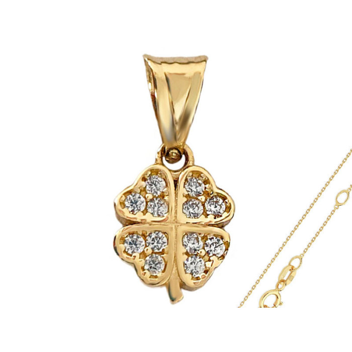Złoty komplet biżuterii 585 koniczynka łańcuszek
