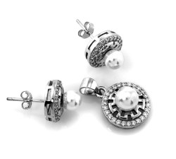 Srebrny komplet biżuterii 925 z cyrkoniami i perłą 4,99g