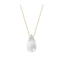Złoty naszyjnik 375 elegancka wyjątkowa biała kropla naturalny kryształ na prezent