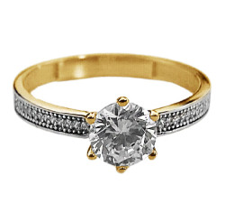 Złoty pierścionek 585 zaręczynowy duża cyrkonia 2,05g