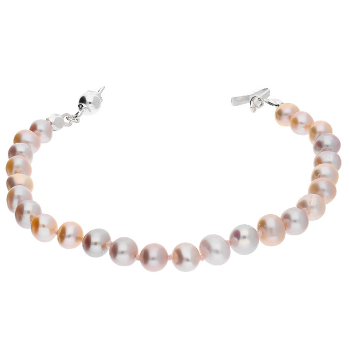 Srebrna bransoletka 925 z jasno-różowymi perłami 10g