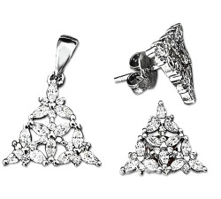 Srebrny komplet biżuterii 925 trójkąciki kwiaty 3,8g