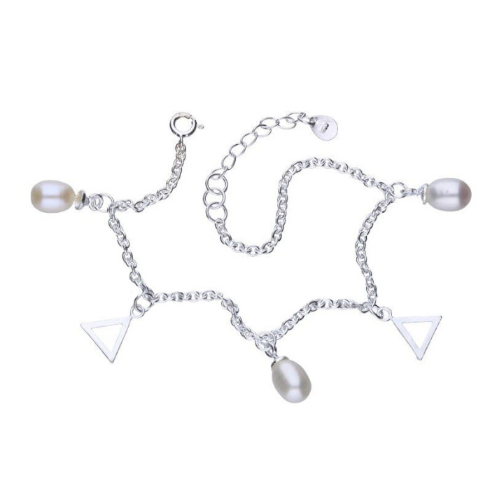 Srebrna bransoletka 925 z perłami i trójkąty 4g
