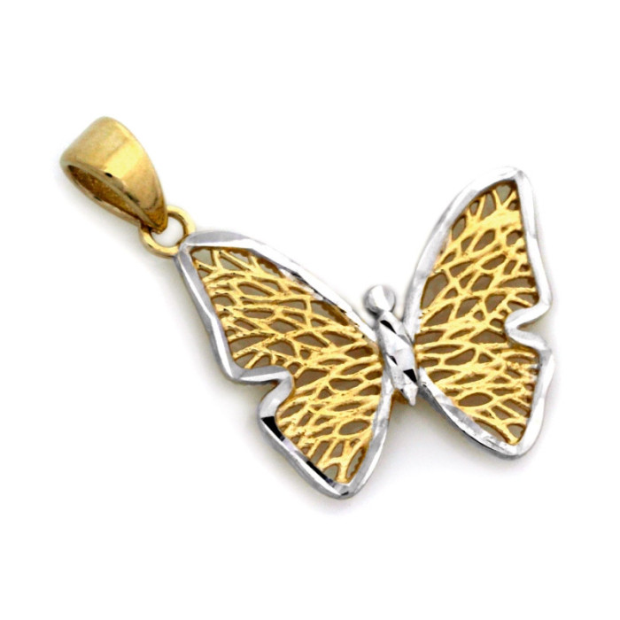Złota przywieszka 375 ażurowy motyl dwukolorowy 0,8g