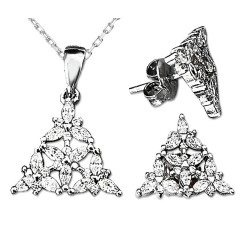 Srebrny komplet biżuterii 925 trójkąciki kwiaty ankier