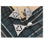Srebrny komplet biżuterii 925 trójkąciki kwiaty ankier