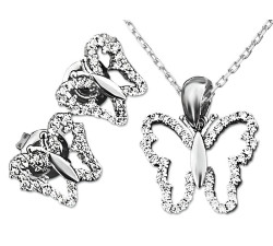 Srebrny komplet biżuterii 925 motylki cyrkonie ankier