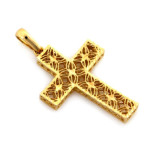 Złota zawieszka 585 krzyż trójwymiarowy ażurowy na Komunię Św.