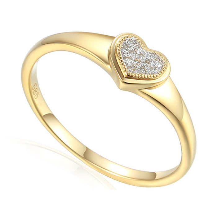 Złoty pierścionek 585 serce z diamentami 16