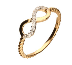 Złoty pierścionek 585 subtelny nieskończoność cyrkonie