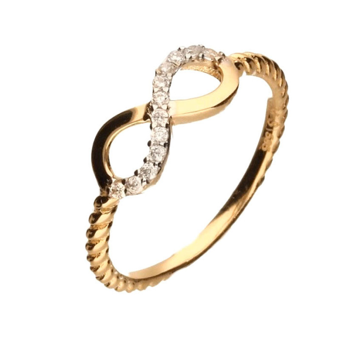 Złoty pierścionek 585 subtelny nieskończoność cyrkonie