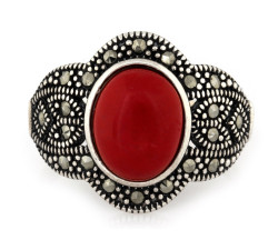Srebrny pierścionek 925 czerwony kamień z markazytami 17r