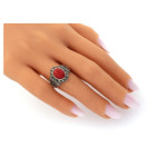 Srebrny pierścionek 925 czerwony kamień z markazytami 17r