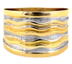 Złoty pierścionek 375 szeroki z białym złotem