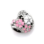 Srebrna zawieszka 925 beads serce różowe kwiaty 2.76g