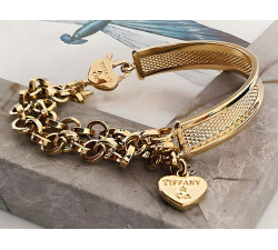 Złota bransoletka 585 z łańcuszkami gładkie serce