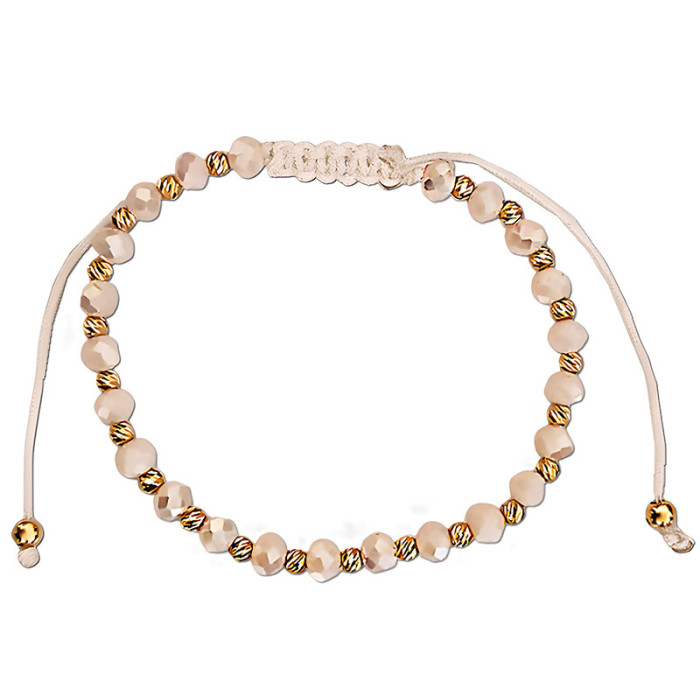 Złota sznurkowa bransoletka 585 biały sznurek z różowymi cyrkoniami