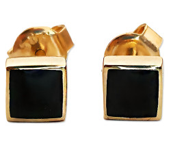 Złote kolczyki kwadraciki 585 z czarną emalią