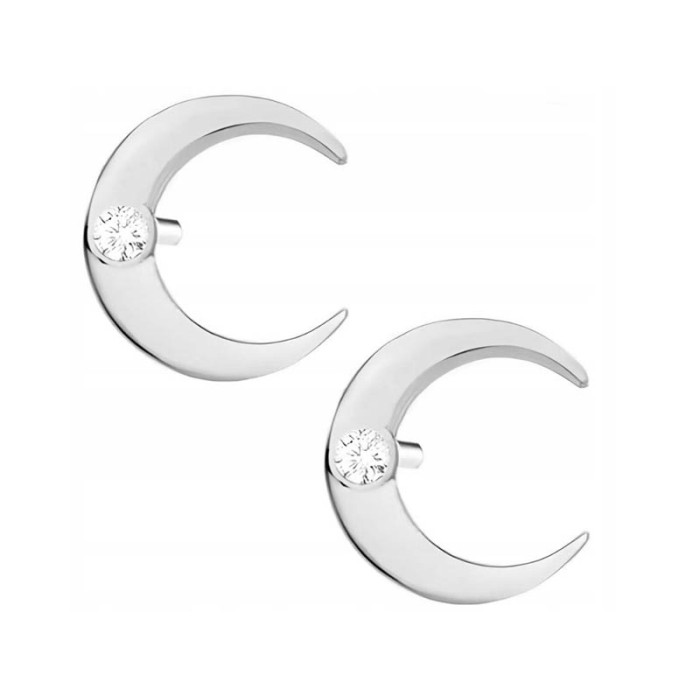 Srebrne kolczyki 925 księżyce z białą cyrkonią moon na prezent wkrętki
