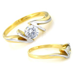 Złoty pierścionek 585 z jednym kamieniem i białym złotem