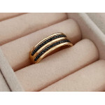 Złoty pierścionek 585 szeroki z czarnymi cyrkoniami