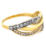 Złoty pierścionek 585 elegancki pleciony szeroki z cyrkoniami na prezent 14kt