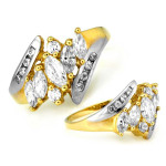 Bogato zdobiony pierścionek żółte i białe złoto 585