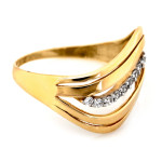 Okazały złoty pierścionek 585 z białymi cyrkoniami ażurowy duży wzór na prezent