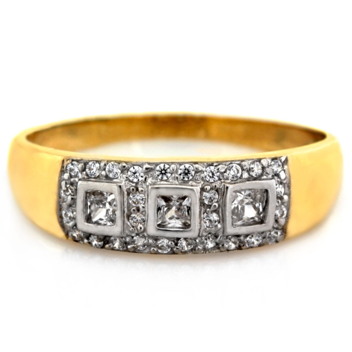 Złoty pierścionek 375 obrączka z białtmi kwadratowymi cyrkoniami białe złoto 9kt
