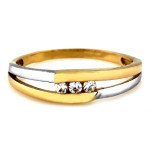 Złoty ażurowy pierścionek 585 dwukolorowy z białymi cyrkoniami na prezent