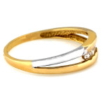 Złoty ażurowy pierścionek 585 dwukolorowy z białymi cyrkoniami na prezent