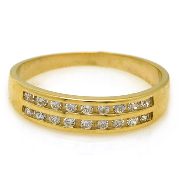 Złoty pierścionek 585 z białymi cyrkoniami jak obrączka 14kt dwa rzędy cyrkonie