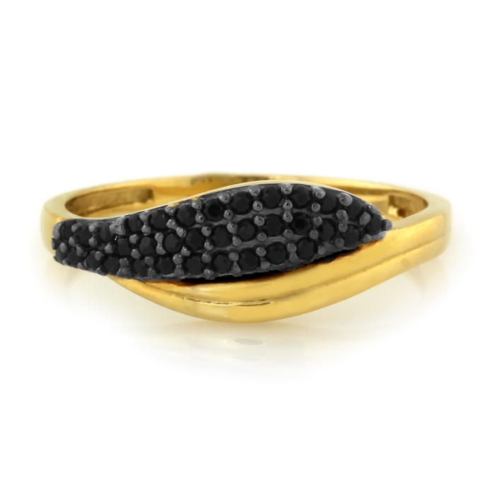 Złoty pierścionek 585 z czarnymi cyrkoniami nowoczesny wzór
