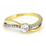 Złoty pierścionek ażurowy 375 z białym złotem i cyrkoniami na prezent