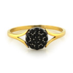 Złoty pierścionek 585 elegancki wzór oczko z czarnymi cyrkoniami na prezent