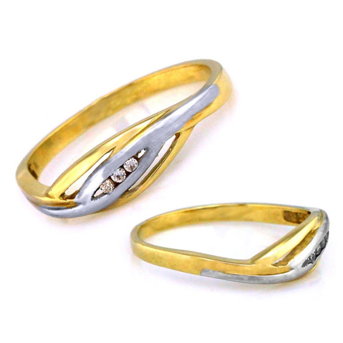 Złoty pierścionek 333 delikatny z cyrkoniami z żółtego i białego złota 8K