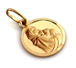 Złoty medalik okrągły Matka Boska z Dzieciątkiem