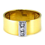 Szeroki złoty pierścionek szeroki obrączkowy 585 z cyrkoniami zdobiona białym złotem 14kt