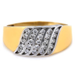 Złoty pierścionek 585 z białymi cyrkoniami w nowoczesnym stylu na prezent