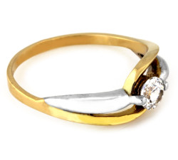Elegancki pierścionek z cyrkonią i dwukolorowym złotem 585