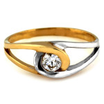 Złoty dwukolorowy pierścionek 585 z cyrkonią nowoczesny 14K