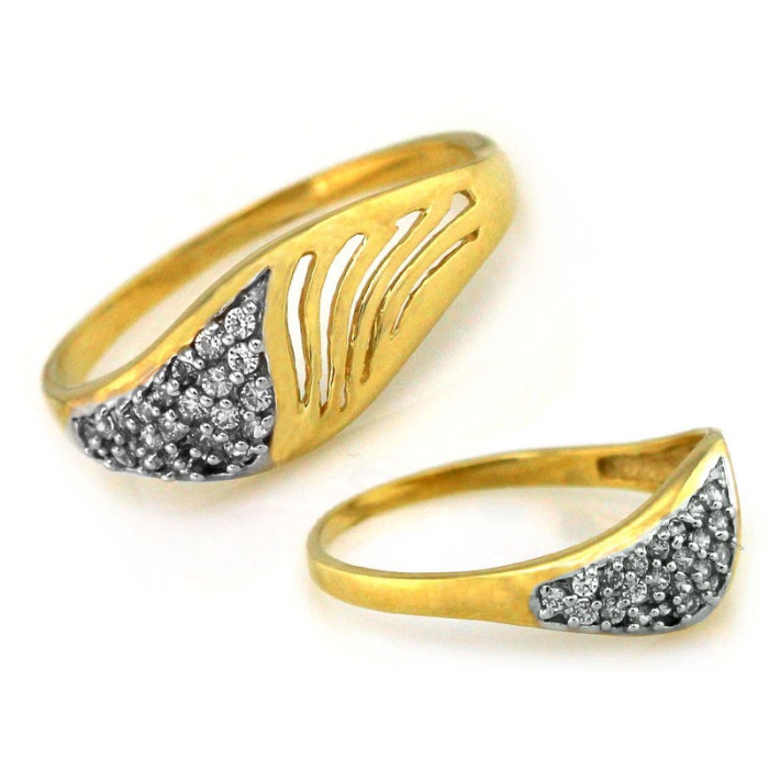 Złoty pierścionek 585 w nowoczesnym stylu ażurowy z cyrkoniami
