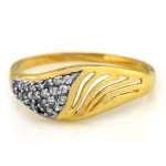 Złoty pierścionek 585 w nowoczesnym stylu ażurowy z cyrkoniami