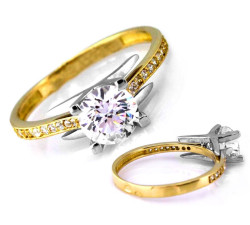 Złoty pierścionek duża cyrkonia na zaręczyny