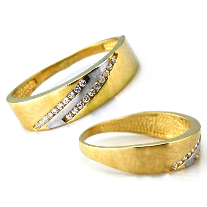 Złoty pierścionek 333 obrączkowy z cyrkoniami i białym złotem