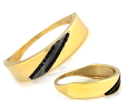Złoty pierścionek obrączkowy z czarnymi cyrkoniami