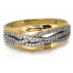 Elegancki dwukolorowy złoty pierścionek 585 zdobiony cyrkoniami