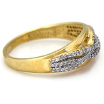 Elegancki dwukolorowy złoty pierścionek 585 zdobiony cyrkoniami