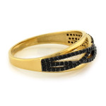 Elegancki złoty pierścionek 585 przeplatany z czarnymi cyrkoniami